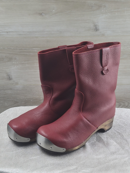 Sanita Shoes - Sanita Red Pebbled Leather Clog Boots Metal Toe Cap Wooden Base Europe 41 US 8M